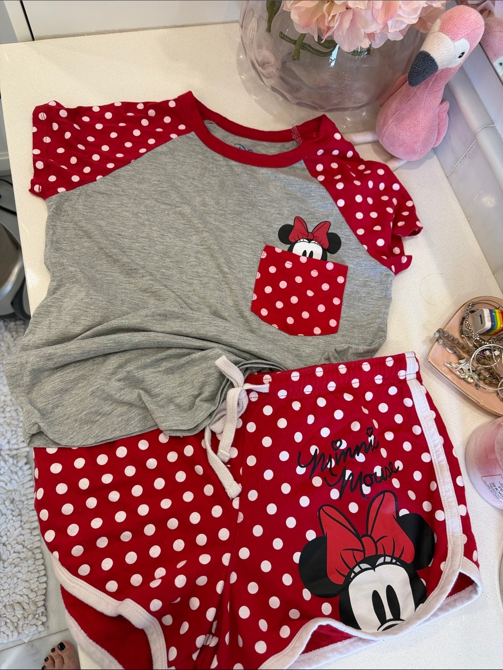 Disney Red & Gray Minnie Mouse Two-Piece Pajama Set